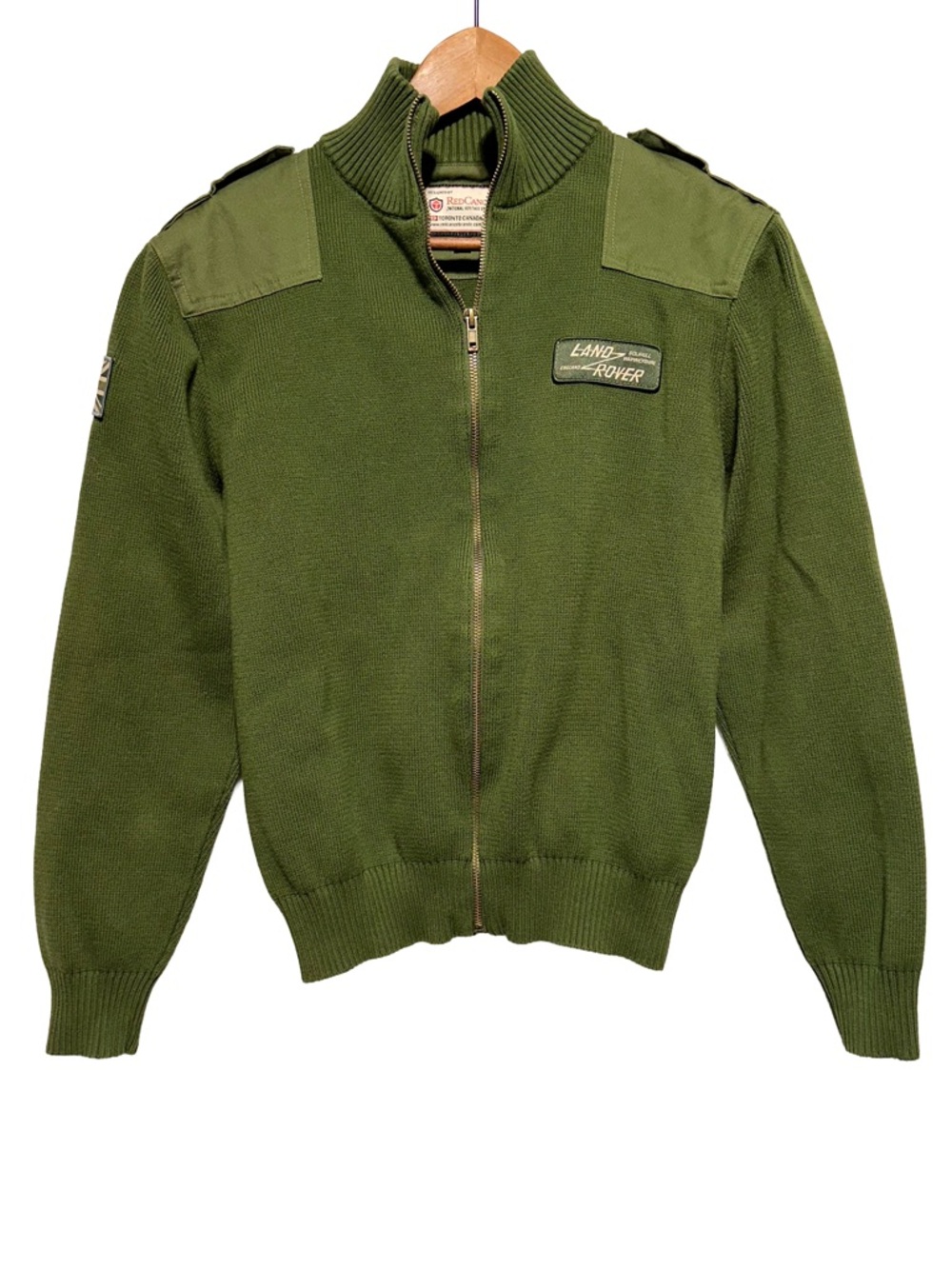 RED CANOE LAND ROVER Green Military Moto Zip Up Sweater Jacket